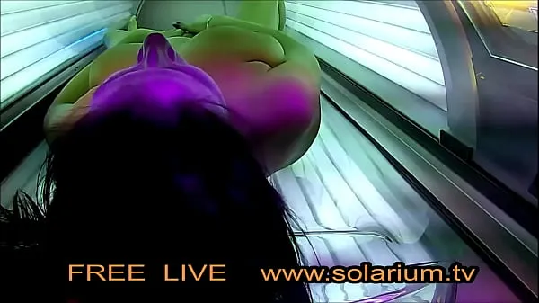 Best Horny Girl with big breasts masturbates under the solarium fresh Videos
